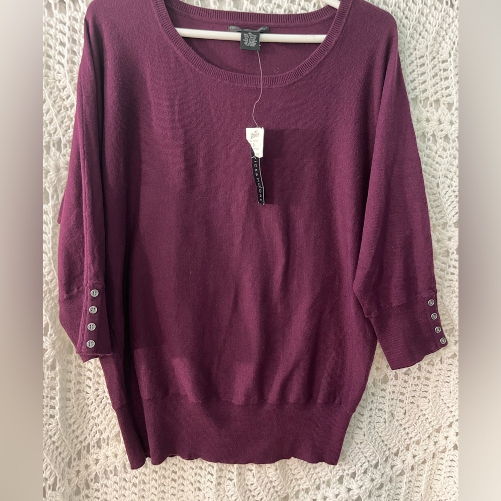 New Preswick and Moore three-quarter sleeve pullover sweater, purple